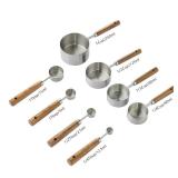 8PCS Measuring Cups, DAJLFA Stainless Steel Measuring Cups and Spoons Set with Ergonomic Wooden Handle for Cooking & Baking
