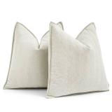 MIULEE Pack of 2 Cream White Decorative Pillow Covers 16x16 Inch Soft Chenille Luxurious Couch Throw Pillows Farmhouse Cushion Covers with Elegant Design for Sofa Bedroom Living Room Spring Decor
