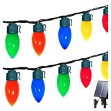HSXLXSC C9 Solar Christmas Lights, 33ft 50LEDs Outdoor Christmas String Lights, 8 Lighting Modes, IP65 Waterproof Outdoor Indoor Vintage Fairy Lights for Christmas Tree Party Decor