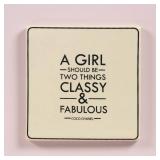 Pinch of pretty Handmade Ceramic Mod Girl Coaster- Home Decor, Single Ceramic Coaster, Individual Square Drink Coaster, Non-Slip Cork Back, Protects Surfaces