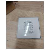 Pinch of pretty Handmade Ceramic Mod Girl Coaster- Home Decor, Single Ceramic Coaster, Individual Square Drink Coaster, Non-Slip Cork Back, Protects Surfaces