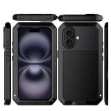 Marrkey for iPhone 16 Metal Case 6.1\",Heavy Duty Shockproof Aluminum Alloy Tough Armour Military Grade Phone Case,360 Full Body Protective Cover with Silicone Built-in Screen Protector - Black