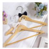 Bride Hanger for Wedding Dress, 2 Pack Bridal and Groom Hangers with Pearl Ribbon Bow, Mr and Mrs Wooden Hanger Set for Wedding Gown, Bridal Shower Gift Accessories for Bride to Be