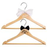 Bride Hanger for Wedding Dress, 2 Pack Bridal and Groom Hangers with Pearl Ribbon Bow, Mr and Mrs Wooden Hanger Set for Wedding Gown, Bridal Shower Gift Accessories for Bride to Be