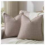 FUTEI Coffee Decorative Throw Pillow Covers 20x20 Inch Set of 2,Soft Houndstooth Gingham Textured Cushion Case,Modern Home Decor for Couch Bed Living Room
