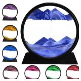 rysnwsu 3D Dynamic Sand Art Liquid Motion, Moving Sand Art Picture Round Glass 3D Deep Sea Sandscape in Motion Display Flowing Sand Painting Relaxing Desk Toys (Blue, 12