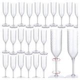 Remerry 48 Pack Detachable Plastic Champagne Flutes 5.5 oz Glasses Bulk Disposable Mimosa Glasses Reusable Wine Cups for Wedding Toasting Baby Shower Birthday Party New Years (Clear)