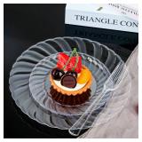 FOCUSLINE 100 Count Clear Plastic Plates 9 Inch, Disposable Heavy Duty Dinner Plates- Premium Hard Plastic Plate Fancy Disposable Clear Plates for Weddings, Parties and Events