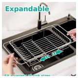 AIDERLY Dish Drying Rack in Sink Expandable Stainless Steel Kitchen Dish Drainer with 4 Cup Holders, Silver