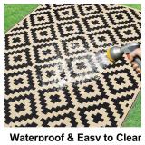 Smiry Waterproof Outdoor Rug 5x8 ft, Reversible Plastic Straw Patio Camping Rugs, Outdoor Indoor RV Mat Carpet for Patio, Outside Entry, Backyard, Deck, Bench, Picnic, Camper, Black & Beige