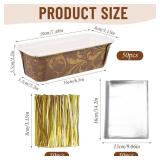FDKYOEK 50 PCS Paper Loaf Pans for Baking, 6.3 x 2.2 x 2.2 Inch Small Disposable Baking Pans with Clear Plastic Bags and Ties, Rectangle Paper Bread Pans for Cake Bread Oven Loaf Bakery