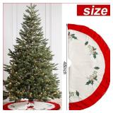 Vertintong 48 Inches Velvet Christmas Tree Skirt Rustic Red Green Embroidered Holly Style Fur Plush Tree Skirt Luxury Xmas Skirts for Merry Christmas Party Vintage Holiday Decorations