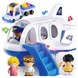 PLAY Airplane Toy for Kids - Toddler Airplane Toys Travel Plane Toys for Kids 2+ Years Old with Small Figures & Baggage Carrier, Musical Toy Airplane with Lights for Boys Girls Gifts Birthday (Blue)