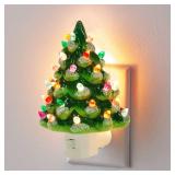 Hausse Christmas Ceramic Tree Night Light, Decorative Snow Covered Xmas Tree Nightlight with Lamp, Multicolor Bulbs & 360 Degree Swivel Plug with ON/Off Switch for Home Bathroom Bedroom Decor