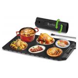 Food Warming Mat Electric Tray: YTLAD Silicone Heating Pad with 6 Level Adjustable Temperature and 5 Hours Timer & Family Lock, Foldable Food Warmers for Parties, Daily Use (Black, 25.6\" x 15.55\")