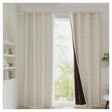 ugoutry 100% Boho Blackout Curtains 96 Inches Long for Bedroom, Taupe on Beige Patterned Bohemian Curtains for Living Room, Geometric Striped Thermal Insulated Window Drapes Gromment Top 2 Panels