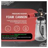 Raincovo Foam Cannon Wide Mouth for Pressure Washer, Thick Snow Foam Lance for Car Wash, Adjustable Soap Cannon with 1/4 Inch Quick Connector, Additional 1.1mm Orifice Nozzle