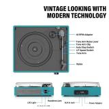 Record Player for Vinyl with 2 Build-in Speakers LP Vinyl Players Belt-Driven Vintage Turntables 3 Speed 3 Size, Wireless Bluetooth Playback, AUX-in, RCA Out, Headphone, Auto Stop Sea Blue