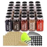 SWOMMOLY 30 Glass Spice Jars 6 oz Empty Square Spice Bottles with 703 Spice Labels, Chalk Marker and Funnel Complete Set. 30 Spice Containers with Airtight Cap, Pour/sift Shaker Lid