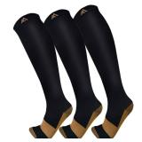 FuelMeFoot 3 Pack Copper Compression Socks - Compression Socks Women & Men Circulation - Best for Medical,Running,Athletic s/m