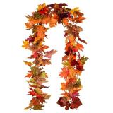 Lvydec 2 Pack Fall Maple Garland - 5.9ft/Piece Artificial Fall Foliage Garland Colorful Autumn Decor for Home Wedding Party (Mixed Color)