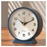 AYRELYÂ® 4.5\" Analog Alarm Clock,Small Retro Desk Clock Battery Operated,Slient Metal Table Clock with Light for Living Room Decor,Bedroom,Bedside,Shelf (Blue)