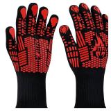FITFIV BBQ Gloves, Oven Gloves, 1472Â°F Extreme Heat Resistant Barbecue Gloves, Silicone Non-Slip Oven Mitts, Kitchen for Cooking, Grilling, and Baking (Red)