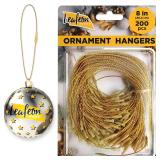 200 Pcs Christmas Hooks - Gold Ornament Hangers with Snap - Precut String with Snap for Tree Decoration