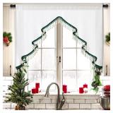 Estmy Boho Cute Christmas Tree Kitchen Curtain, White and Green, 47