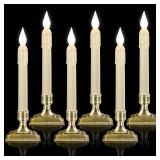 Meigic 6 Pcs Sensor Dawn to Dusk Window Candles, Flickering Battery Candles for Windows, Ultra Bright Fake Candle Lights with Gold Holders, Led Candlesticks for Xmas Home Decor, White Light