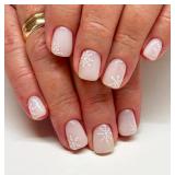 Christmas Press on Nails Short Square CEWEWP Fake Nails with White Snowflake Designs Xmas False Nail White Glitter Full Cover Glue on Nails Acrylic Glossy Winter Stick on Nail for Women 24 Pcs