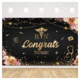 MEHOFOND Congrats Nurse Banner RN Graduation Party Decorations Class of 2026 Floral Black and Red Nursing School Photo Booth Props 5.9x3.6ft