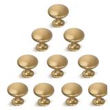 NIZADO 10 Pack Solid Drawer Knob Warm Gold Kitchen Cabinet Knob Champagne Bronze,Euro Style Dresser Knob Antique Brass Furniture Hardware,Diameter:1-1/5 \"