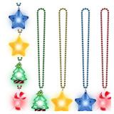 4 Pack Light up Christmas Necklace Bulk, Flashing LED Christmas Tree Star Candy Cane Necklace, Christmas Party Favors for Women Girl Boys Kids Classroom Holiday Birthday Decorations Accessories