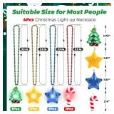 4 Pack Light up Christmas Necklace Bulk, Flashing LED Christmas Tree Star Candy Cane Necklace, Christmas Party Favors for Women Girl Boys Kids Classroom Holiday Birthday Decorations Accessories