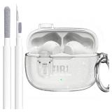 Compatible with JBL Vibe 200TWS/JBL Vibe Beam/Beam 2 Case Cover Clear Lock Clip with Cleaner Kit, Transparent TPU Protective Cover Men Women with Carabiner for JBL Vibe Beam 2 Charging Case