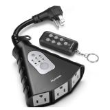 Syantek Outdoor Light Timer, Waterproof Outdoor Remote Control Outlets, Dusk to Dawn Light Sensor and Countdown Timer, 100 ft Range Remote Control with 3 Ground Outlets, ETL Listed