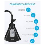 Syantek Outdoor Light Timer, Waterproof Outdoor Remote Control Outlets, Dusk to Dawn Light Sensor and Countdown Timer, 100 ft Range Remote Control with 3 Ground Outlets, ETL Listed