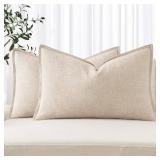 MIULEE Decorative Linen Lumbar Pillow Covers 12x24 Inch Natural Beige Boho FarmhouseâNeutral Christmas Couch Throw Pillows for Bed Pack of 2 Accent Modern Pillowcase Sofa Livingroom Home Decor