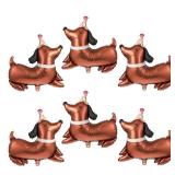 Grevosea 6 Pcs Dog Birthday Balloons Dachshund Decor Foil Mylar Walking Animal Balloons for Dog Themed Dachshund Birthday Decorations Pet Party Supplies