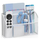YINGHUA Strong Magnetic Pen Holder for Whiteboard and Refrigerator 3 Compartments Metal Mesh Organizer Space Saving Shelf for Office School Home and Locker - White