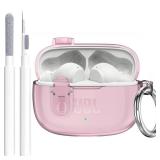 Compatible with JBL Vibe 200TWS/JBL Vibe Beam/Beam 2 Case Cover Clear Lock Clip with Cleaner Kit, Transparent TPU Protective Cover Men Women with Carabiner for JBL Vibe Beam 2 Charging Case - Pink