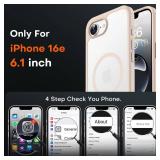 TOCOL Magnetic for iPhone 16e Case, Upgraded Full Camera Protection, Compatible with Magsafe, Drop Protection, Translucent Matte Back Bumper for iPhone 16e 6.1-Inch (Gold)