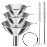 Metal Stainless Steel Funnel, Large Medium Small Funnel Set of 3, Food Grade Mini Funnels for Kitchen Use Filling Bottles Flask Cooking, 2 Brushes YLYL