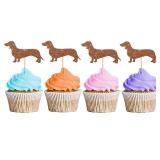 Dachshund Cupcake Toppers, Puppy Pet Cupcake Toppers, Dog Birthday Cupcake Picks, Dachshund Pet Themed Party Decoration - Brown Glitter