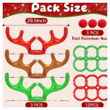 18 Pcs 3 Set Inflatable Reindeer Antler Ring Toss Christmas Party Games Kids Family Toys Stock Stuffer Christmas Activities Decorations Carnival Supplies Gifts Grandkids- 3 Antlers 12 Rings 3 Red Nose