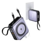 NOPBER 6-in-1 Magnetic Portable Charger 10000mAh â 22.5W Fast Charging with AC Wall Plug Built-in USB-C & Lightning Cables for iPhone 17/16/15/14/13/12, Android & Samsung â(Silver Gray)