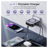 NOPBER 6-in-1 Magnetic Portable Charger 10000mAh â 22.5W Fast Charging with AC Wall Plug Built-in USB-C & Lightning Cables for iPhone 17/16/15/14/13/12, Android & Samsung â(Silver Gray)