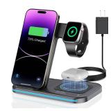 Wireless Charger 3 in 1 Charging Station lPhone Fast Foldable Charging Stand for Multiple Devices with an 18 W Quick Charger for lPhone 16/15/14/13 Pro Max Watch AriPods Pro 2