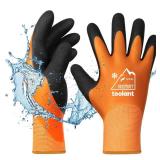 OriStout Winter Work Gloves for Men and Women, Touchscreen, Waterproof Gloves for Working in Freezer, Fishing and Gardening, Thermal Insulated, Super Grip, Orange, Small